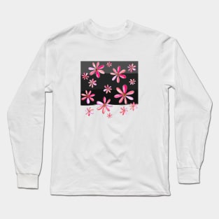 Shower of Daisies - Hand Drawn Design with Bright Pink Petals Long Sleeve T-Shirt